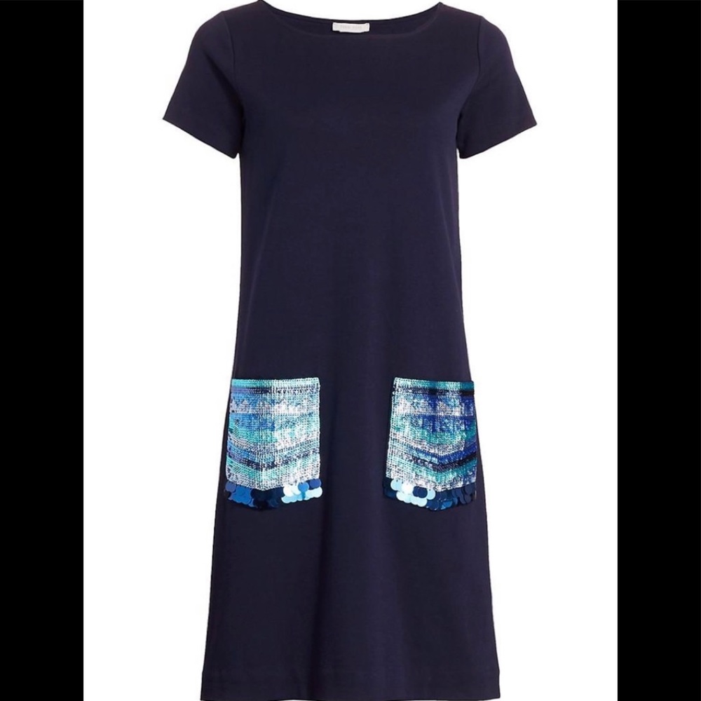 Joan Vass Sequin-pocket Cotton Shift Dress Sz. Small tagged $220